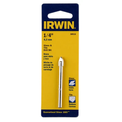 Irwin 50516 Glass & Tile Drill Bit, Carbide Tip, 1/4 In.