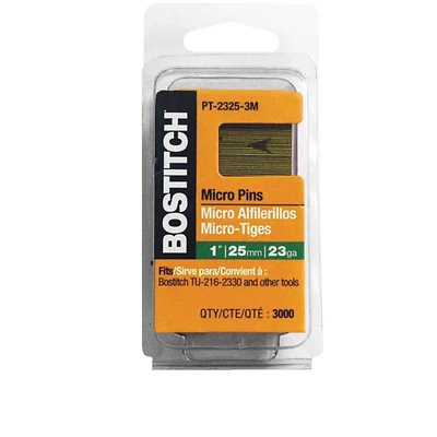 Bostitch PT-2325-3M Pin Nail, 0.64 in Dia, 1 in L, 23 ga Thick, Steel, Bright