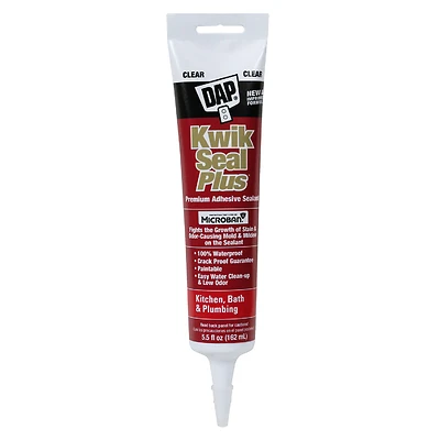 DAP 18546 Kwik Seal Plus Kitchen/Bath Adhesive Sealant, Clear, 5.5 oz