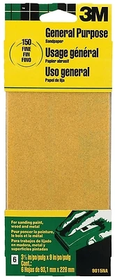 Production Sandpaper, 150-Grit , 1/3 Sheet, 6-Pk.