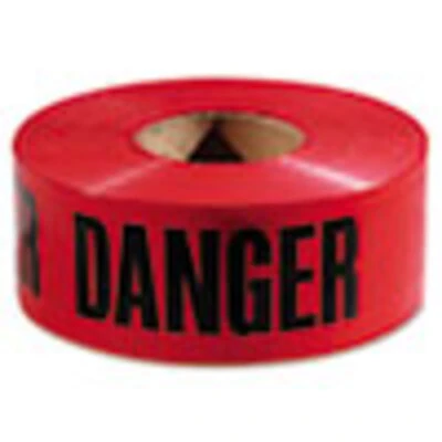 77-1004 Red Danger Barricade Tape, 3 In Width, 1000 Ft Length, Plastic Backing