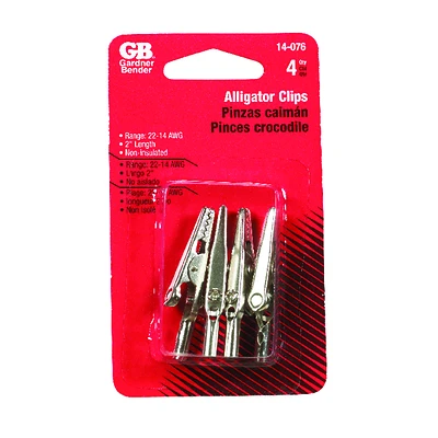 Gardner Bender 14-076 Alligator Battery Clips, 5A, 2-In., 4-Pk.