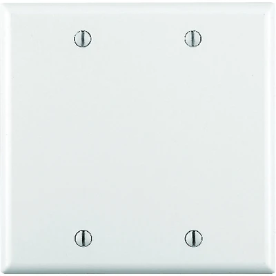 Leviton 001-88025-000 Blank Wallplate, 4-1/2 in L, 4.56 in W, 0.22 in Thick, 2-Gang, Thermoset Plastic, White, Smooth