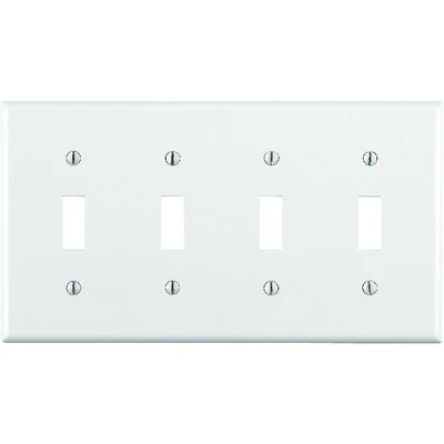 Leviton 001-88012-000 Wallplate, 4-1/2 in L, 8.18 in W, 4-Gang, Thermoset, White, Smooth