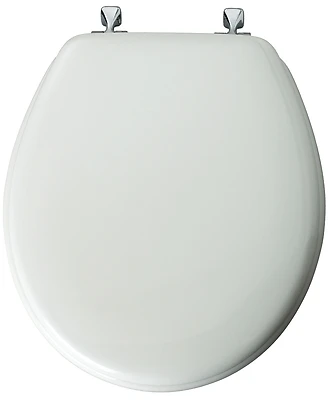 Round Molded Wood Toilet Seat, Chrome Hinge, White