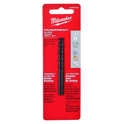 Milwaukee Thunderbolt 48-89-2714 Jobber Drill Bit, 1/8 in Dia, 2-3/4 in OAL, Parabolic Flute, 1/8 in Dia Shank
