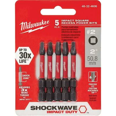 Milwaukee SHOCKWAVE 48-32-4606 Impact-Duty Power Screwdriver Bit, #2 Drive, Square Recess Drive, 1/4 in Shank, Hex Shank
