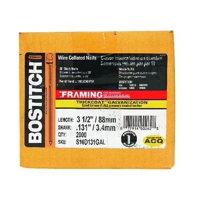 Full Head Stick Collated Nails, Galvanized, Wire Weld, 3-1/2 x .131 In., 2,000-Ct.