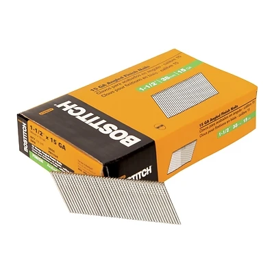 Bostitch FN1524 Finish Nail, 1-1/2 in L, 15 Gauge, Galvanized Steel, Coated, Round Head, Smooth Shank