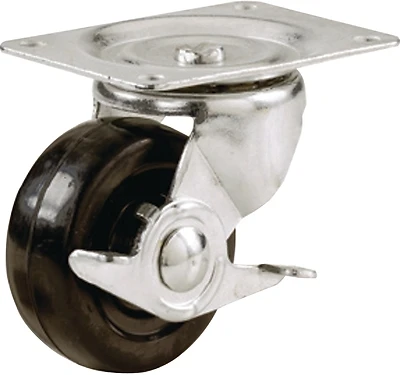 Shepherd 9509 Swivel Plate Caster with Brake, 2 In. Rubber Wheel, 90 Lb.