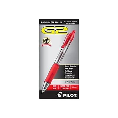 Pilot - G2 Gel Roller Ball, Retractable, Extra Fine, Red - 12 Pens (V)