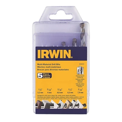 Irwin 4935078 Multi-Material Drill Bit Set, 5-Piece, Steel, Uncoated