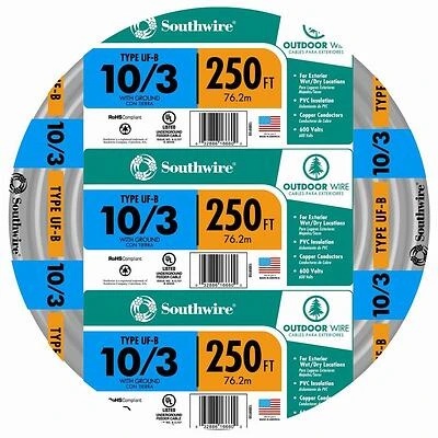 Underground Feeder Cable With Ground, 10/3, 250 Ft.