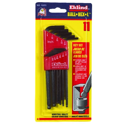 Eklind 13211 Ball-End Hex Key Set, Steel, 11-Piece, SAE
