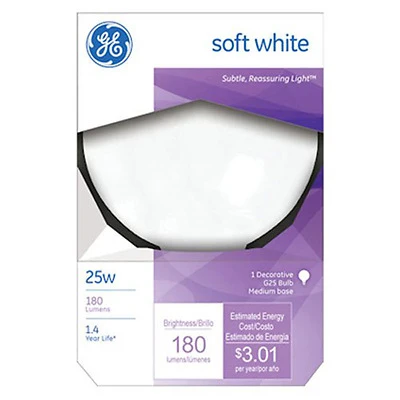 GE Decorative Globe Light Bulb, White, 3 In., 25 Watt