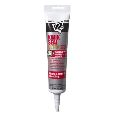 Dap Kwik Seal Ultra 18894 Kitchen & Bath Sealant, White, 5.5 Oz