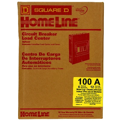 Square D Homeline HOM612L100SCP Load Center, 100-Amp, 6-Space 12-Circuit Main Lug