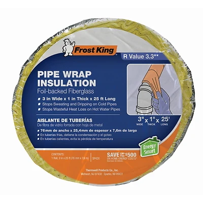 Frost King SP42X/16 Fiberglass Pipe Wrap Insulation Kit, 1 x 3 In. x 25 Ft.