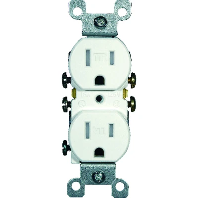 Leviton N02-T5320-00W Duplex Receptacle, Thermoplastic, White, 2-Pole, 15 A, Push-In, Side Wiring, NEMA: 5-15R
