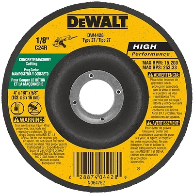 DeWalt DW4428 Masonry Grinding Wheel, 4 In. x 1/8 In. x 5/8 In.