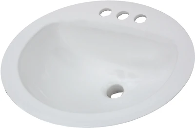 Aqualyn Drop In Lavatory Sink, White Oval, 20 x 17 In.