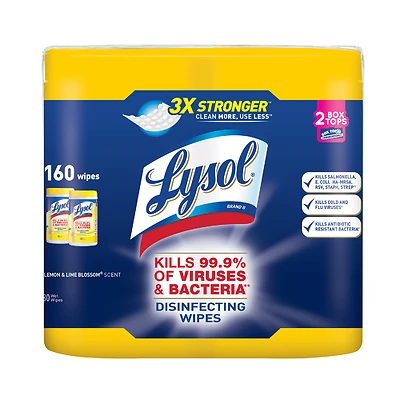 Lysol 19200-80296 Disinfecting Wipes, 7 in L, 8 in W, Lemon and Lime Blossom, 1 -Ply
