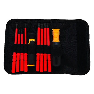 10-piece Insulated Screwdriver Set With Vinyl Grip And Tool Pouch