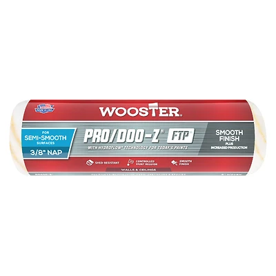 Wooster Pro/Doo-Z FTP RR666-9 Roller Cover, 3/8 in Thick Nap, 9 in L, Fabric Cover, White