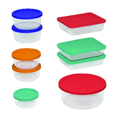 Pyrex 1110608 Simply Store 18-Piece Glass Storage Set, Assorted Lids
