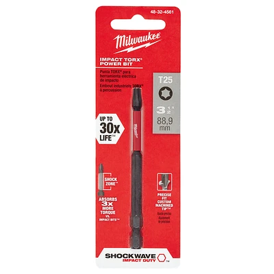 Milwaukee 48-32-4561 Shockwave T25 Torx Impact Power Bit, 3-1/2 In.