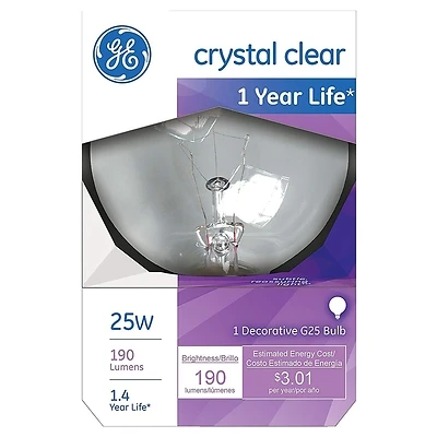 Decorative Globe Light Bulb, Clear, 3 In. Diam., 25 Watt