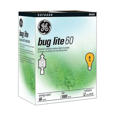 GE 97495 Bug Lightbulb, 60 W, A19 Bulb, E26 Medium Base, 550 Lumens, Yellow Light, 1000 hr Average Life