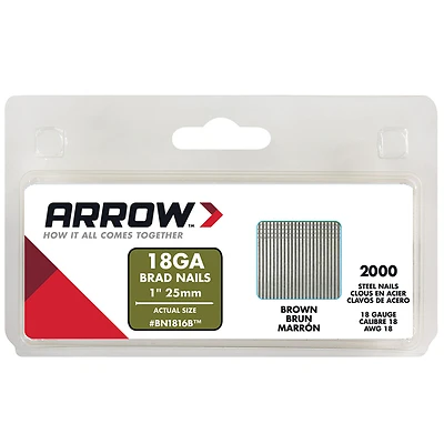 Arrow BN1816BCS Brad Nail, 1 in L, Steel, Plain, Smooth Shank