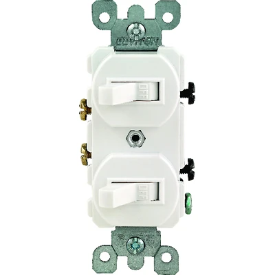 Leviton R62-05224-2WS Duplex Combination Double Switch, 15 A, 120/277 V, Lead Wire Terminal, White