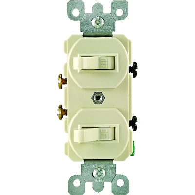 Leviton S01-05224-2IS Duplex Combination Double Switch, 15 A, 120/277 V, Lead Wire Terminal, Ivory