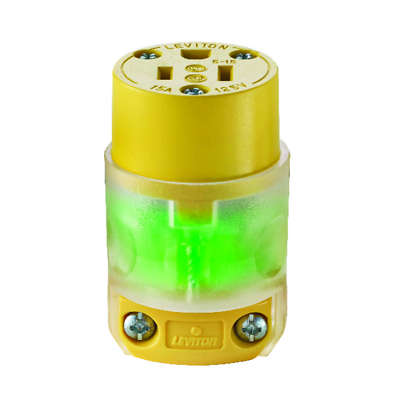 Leviton R50-515CV-LIT Illuminated Cord Connector, 15A 125V, Yellow