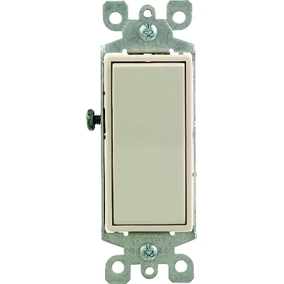 Decora S16-05601-2TS Rocker Switch with Ground Screw, 15 A, 120/277 VAC, SPST, Push-In, Side Wire Terminal, Light Almond