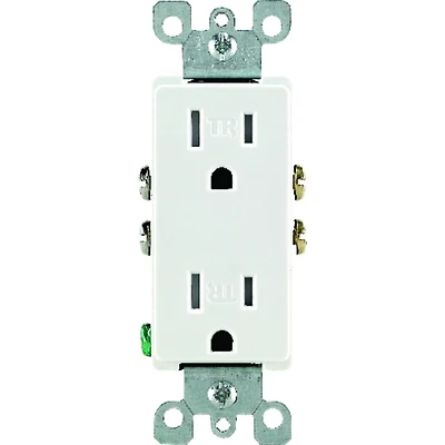 Leviton S02-T5325-00W Duplex Receptacle, Thermoplastic, White, 2-Pole, 15 A, 125 V, NEMA: 5-15R, 3-Wire