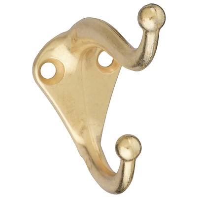 National Hardware N154-575 Coat & Hat Hook, 35 Lb, Brass, 2-Pk