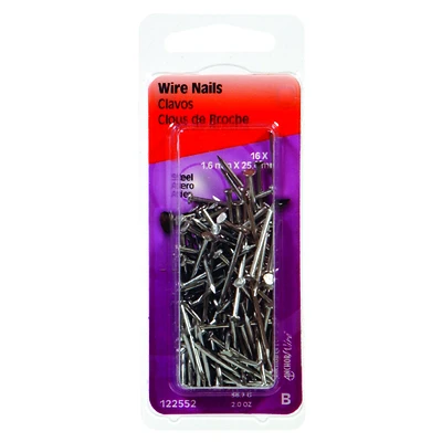 Hillman 122552 Wire Nails, 1-In. x 16 Gauge, Stainless Steel, 2-oz.