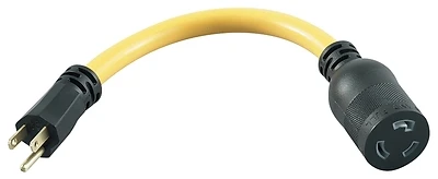 Southwire Yellow Locking Cord Adapter, 12/3 STW, 15A-125V To 20A-125V, 9 In.