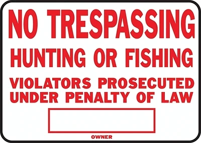 Hy-Ko SS-5 No Trespassing/Hunting Sign, Red/White Aluminum, 10 x 14-In.