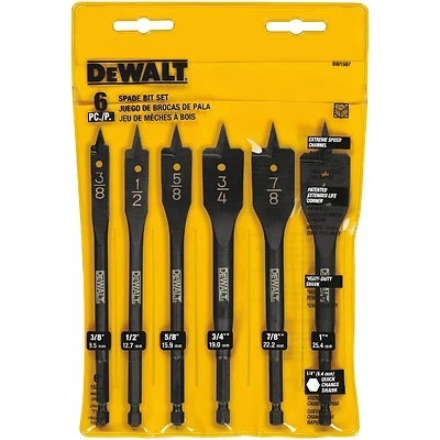 DeWalt DW1587 Spade Bit Set, 6-Piece, Carbon Steel