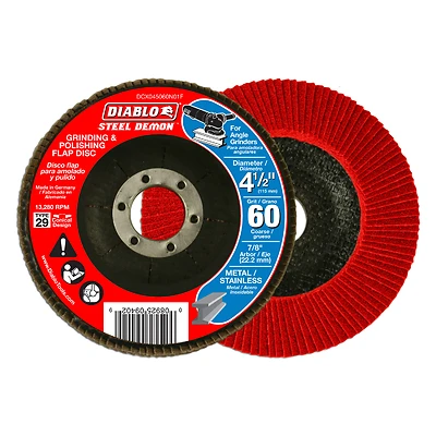 Diablo Steel Demon DCX045060N01F Flap Disc, 4-1/2 in Dia, 7/8 in Arbor, 60 Grit, Coarse, Zirconium Abrasive