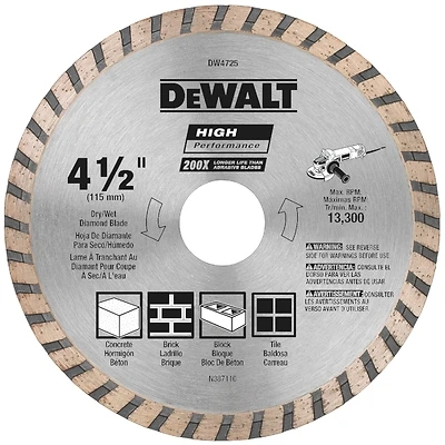DeWalt DW4725 High-Performance Masonry Blade, 4-1/2 In.