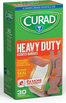 Extreme Hold Assorted Bandages, 30 Ct., Heavy Duty Fabric, Sterile, Cur14924rb