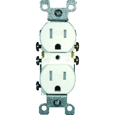 Leviton R62-W5320-T0W Duplex Receptacle, Thermoplastic, White, 2-Pole, 15 A, 125 V, Push-In, Side Wiring, 10 AWG Wire