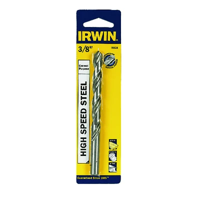 Irwin 60524 High Speed Steel Jobber Drill Bit, 3/8 In Dia, 3-1/8 In Oal