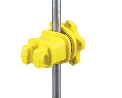 Electric Fence Insulator, Western, Round & Fiberglass T-Post, Screw-Tight, Yellow, 25-Pk.