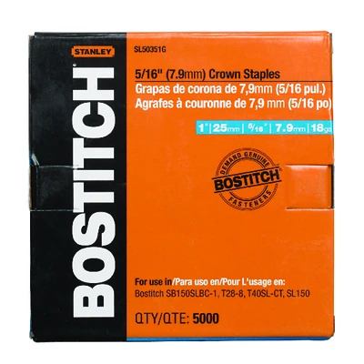 Bostitch SL50351G Cap Staples, 1 In. Leg, 5/16 In. Crown, 5,000-Ct.